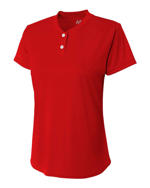 A4 Womens 2-Button Tek Henley (NW3143), Color 'Scarlet'